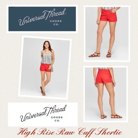 🇺🇸 Universal Thread Red High Rise Shortie Cut Off Jean Shorts 6 / 28R - Picture 11 of 11